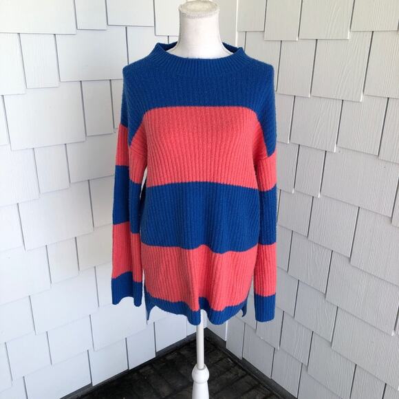 BP. for NORDSTROM Women's Pink/Blue Striped Oversized Hi-Low Hem Sweater sz XS - Picture 5 of 7